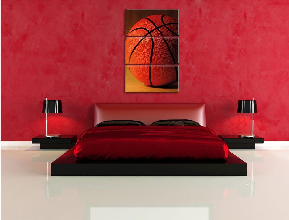 Pixxprint Basketball schwarzer Hintergrund als Leinwandbild | Grösse: 3 Teilig (120x80) | Wandbild|