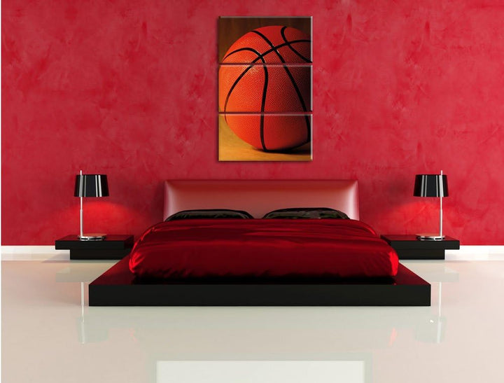 Pixxprint Basketball schwarzer Hintergrund als Leinwandbild | Grösse: 3 Teilig (120x80) | Wandbild|