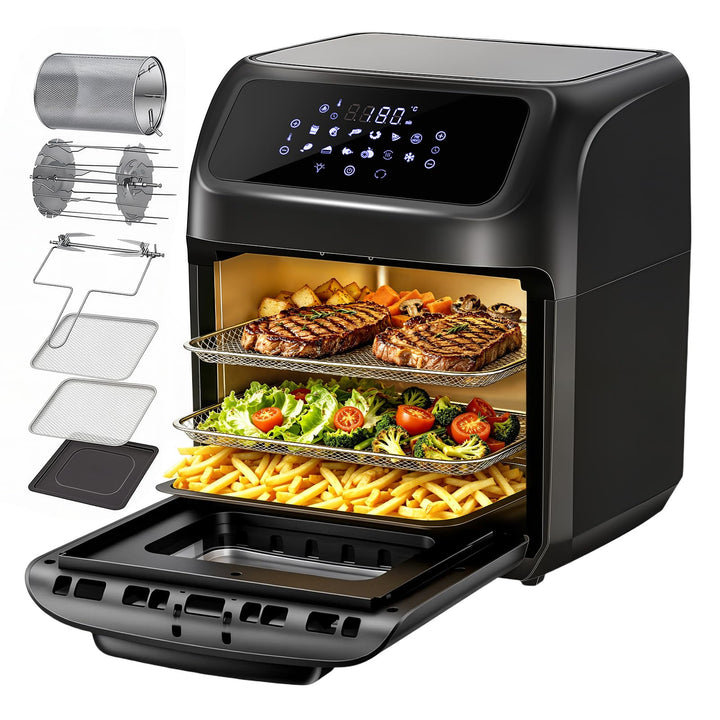 LLIVEKIT Heissluftfritteuse Heissluft-Backofen 12L, Mini-Backofen 1800W mit 6 Zubehör & Rezeptbuch,