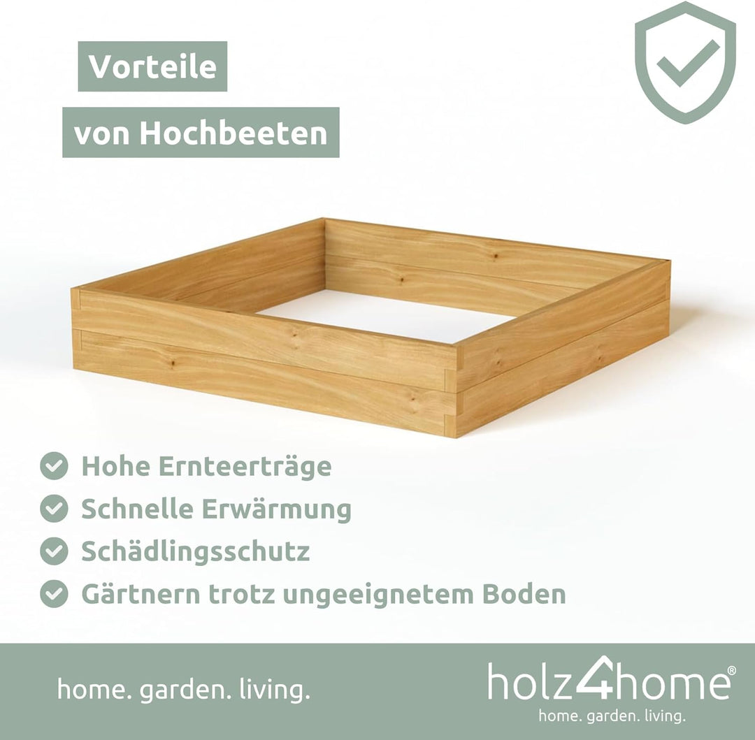 holz4home® Hochbeet aus Kieferholz I 110x110x24 cm I Beetrahmen Holz I Gartenbeet zum Anbau von Gemü