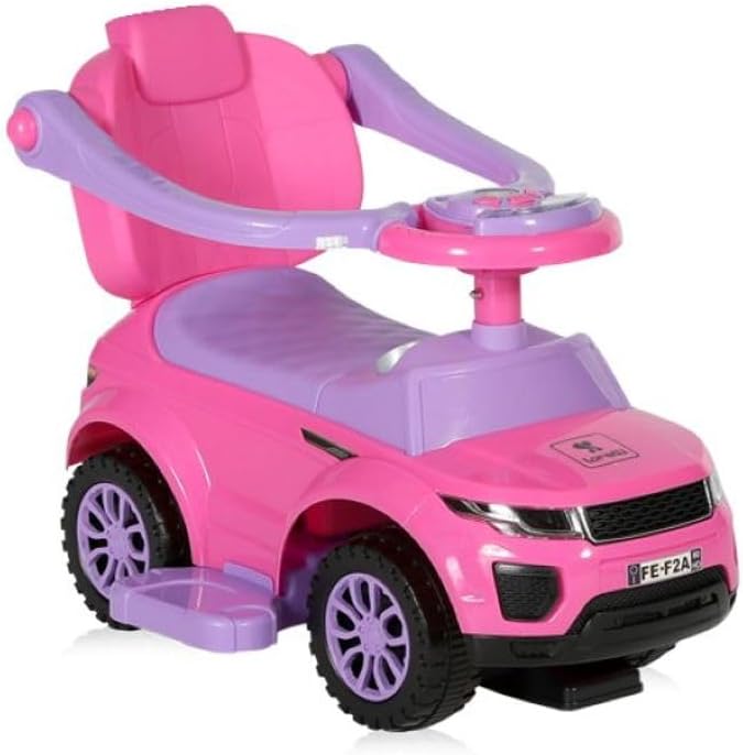 Lorelli Rutscher 3 in 1 Kinderauto Off Road Schiebegriff Musik Rückenlehne in rosa, Rosa