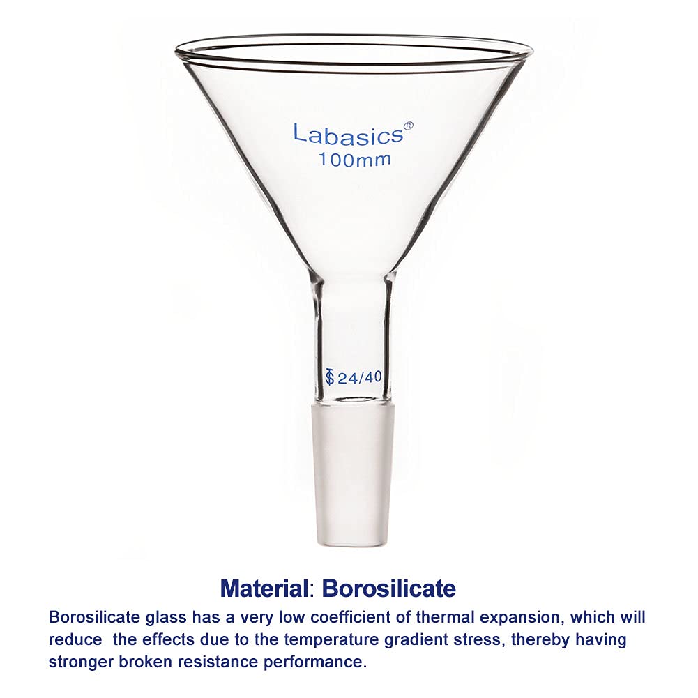 Labasics Pulvertrichter aus Glas mit Kurzem Stiel und 100 mm Spitze O.D. und 24/40 Inner Joint Glass