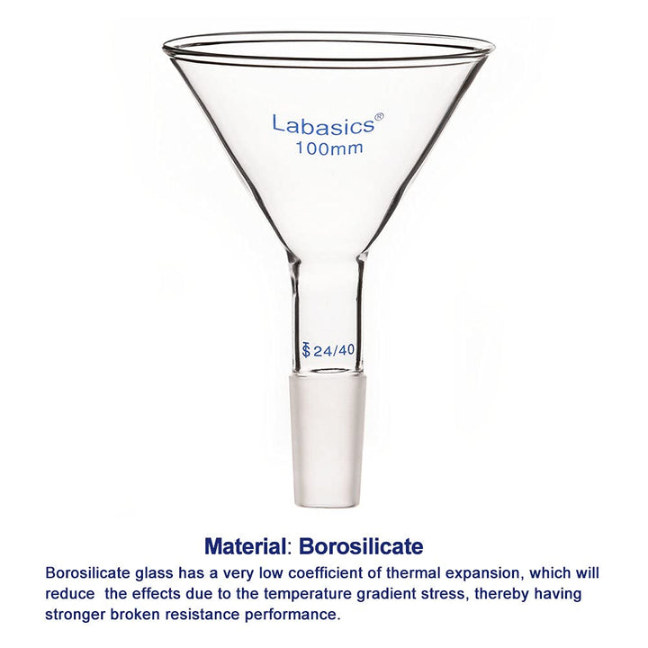 Labasics Pulvertrichter aus Glas mit Kurzem Stiel und 100 mm Spitze O.D. und 24/40 Inner Joint Glass