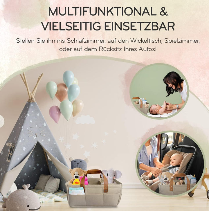 KiddyCare - Vielseitiger Wickelkorb und Windel-Organizer aus 100% Baumwolle und Gewebtem Seil, 3 Her