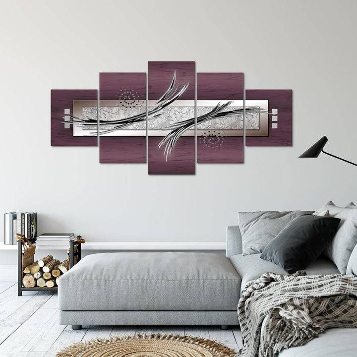 Runa Art - Bilder Abstrakt 200 x 100 cm 5 Teilig XXL Wanddekoration Design Grau Rosa Schwarz 103951c