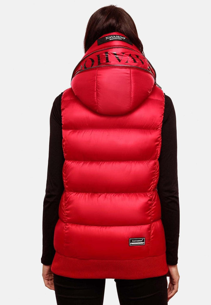 Navahoo Damen Steppweste leichte Outdoor-Weste Übergangsjacke mit Kapuze Kassidy XS-3XL XS Rot, XS R