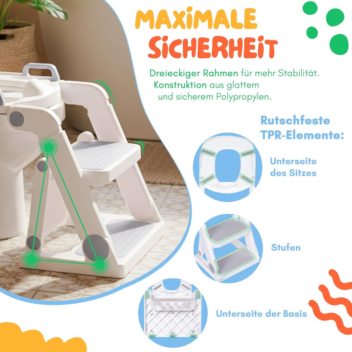 Toilettensitz Kinder mit Treppe Grau ab 1,5 Jahren - 2-in-1 Toilettentreppe für Jungen und Mädchen -