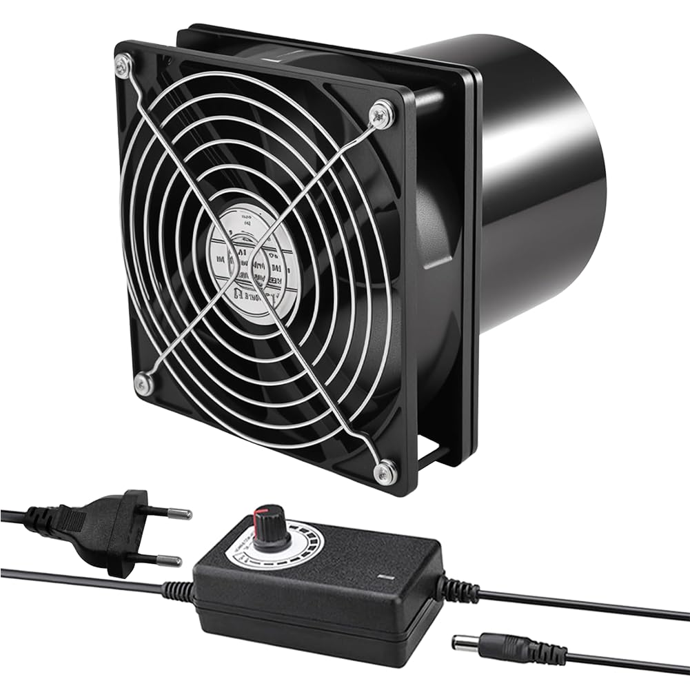 Rohrventilator 100mm, Abluftventilator Rohrlüfter DC 12V mit Geschwindigkeitsregler, Rohrventilator