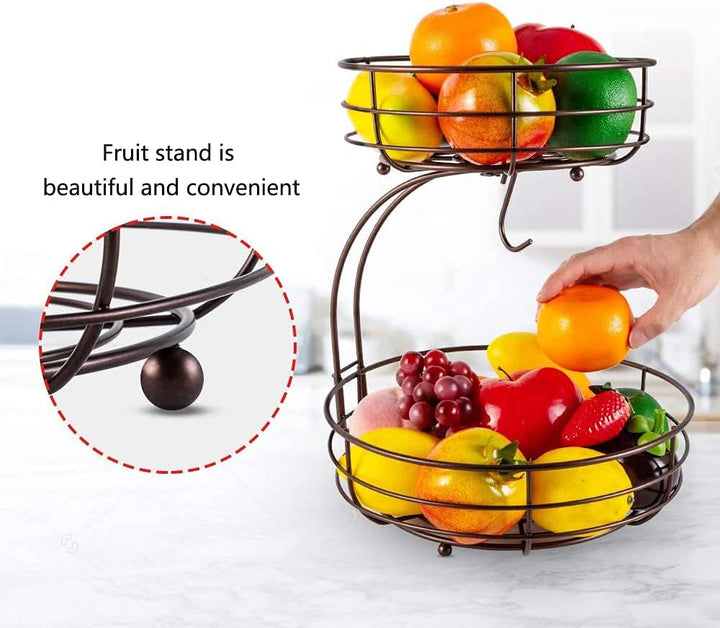 2-stöckiger Obstkorb mit Bananenhalter, Obstschale, Gemüsekorb, aus Metall, stehende tägliche Küchen