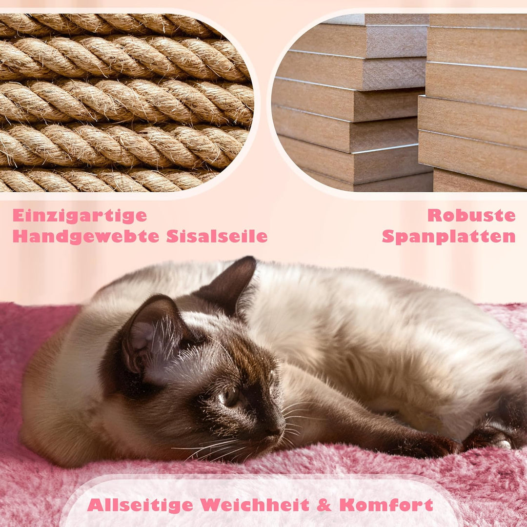 Yaheetech 158 cm Kratzbaum Katzenbaum mit Hängematte & Spielseil rosa | FSC-zertifizierte Spanplatte