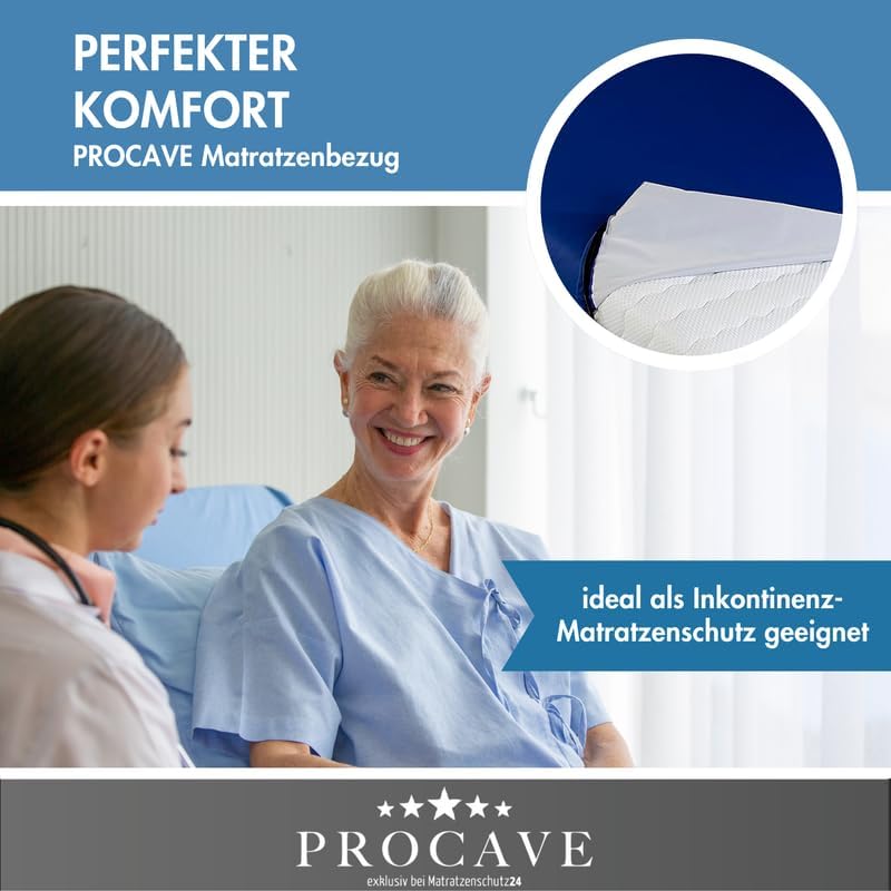 PROCAVE wasserdichter Matratzenbezug in blau. atmungsaktiv und abwischbar 100x200 cm für Matratzen-H