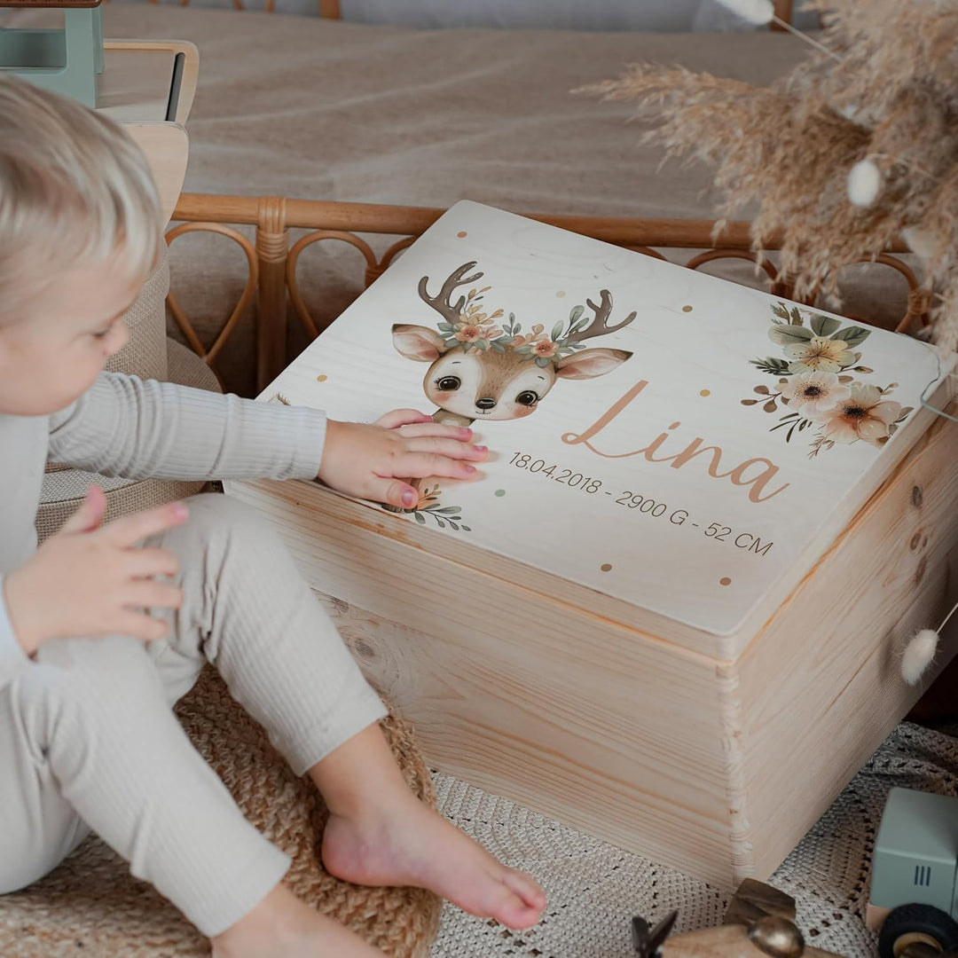 KIDSMOOD - Erinnerungsbox Baby, personalisierte Holzkiste mit Deckel, Ideal zur Aufbewahrung von Eri