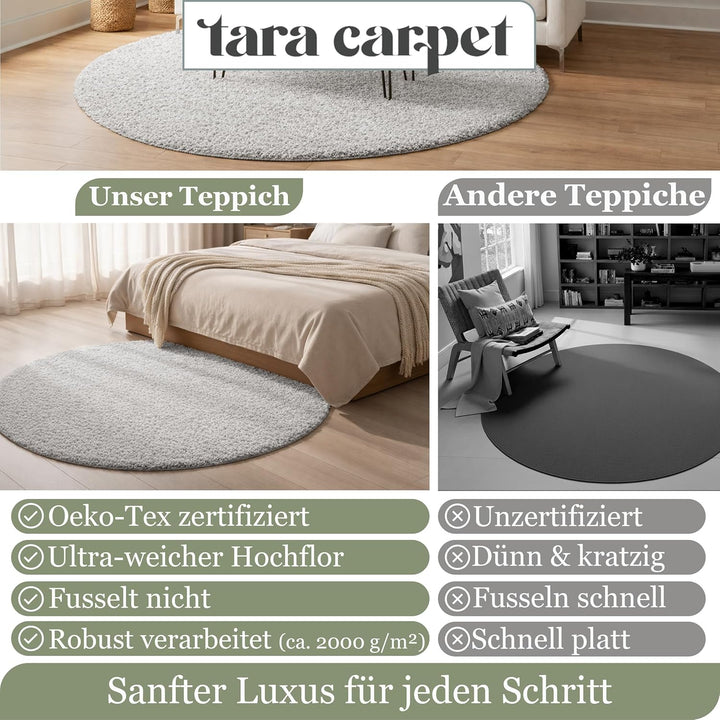 Taracarpet Shaggy Teppich Wohnzimmer Venezia Hochflor Langflor Teppiche modern Grau 120 cm rund 120x
