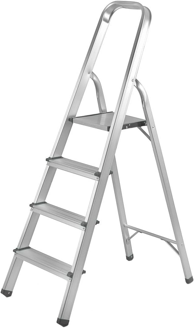 STAHLWERK Stehleiter HL-4 ST 150 kg | 4 Stufen, Standhöhe 78 cm | Aluminium Leiter | Klappleiter | T