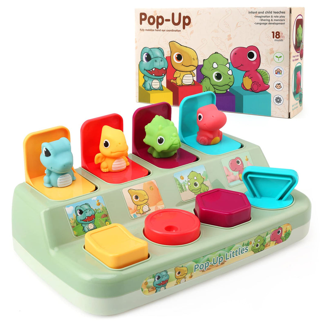 LEADSTAR Baby Spielzeug Motorikspielzeug, Pop Up Activity Spielzeug mit Dinosaurier, Lernspielzeug m