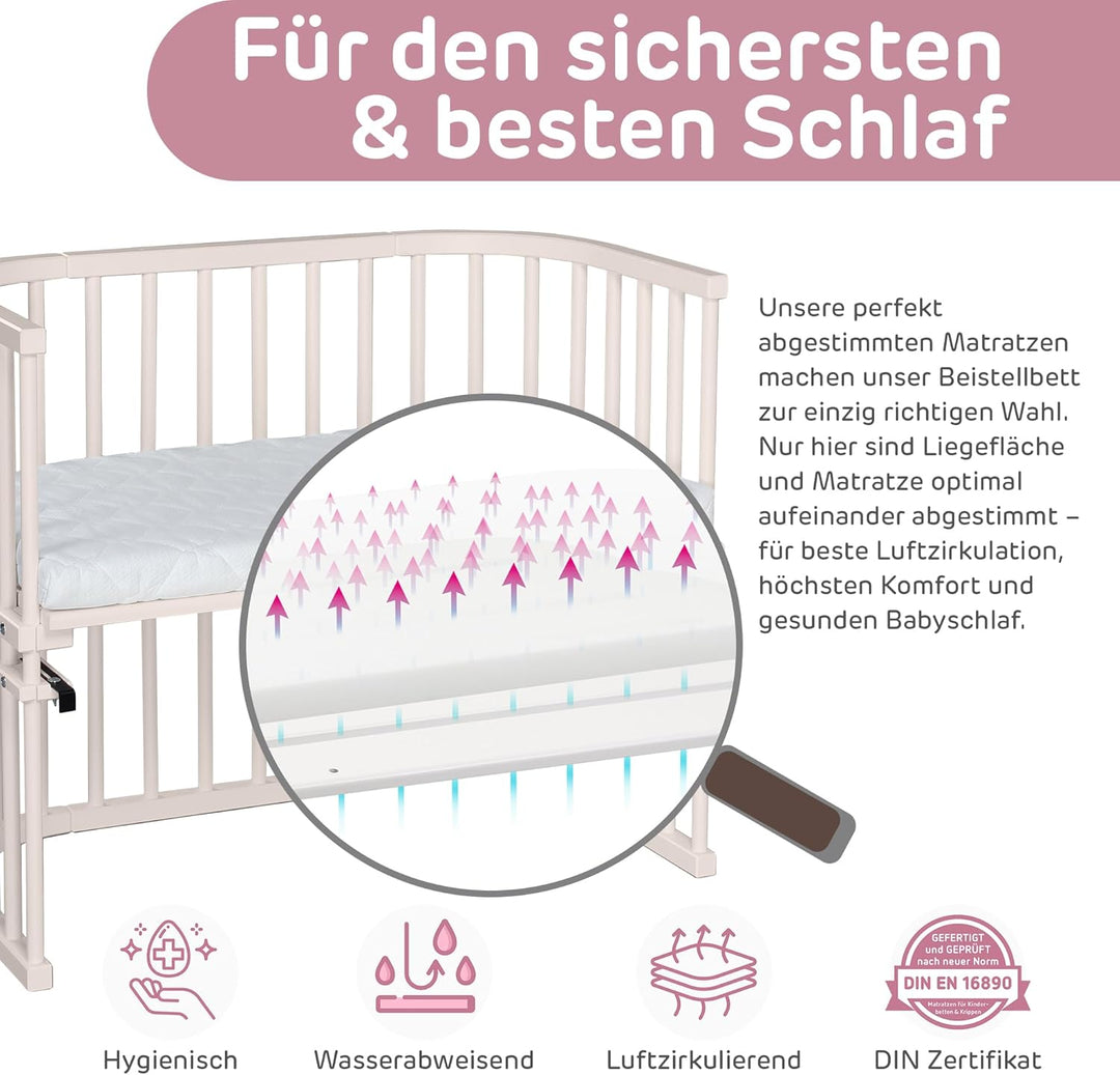 babybay Maxi extra grosses Beistellbett aus massivem Buchenholz/Kinderbett Höhe stufenlos verstellba