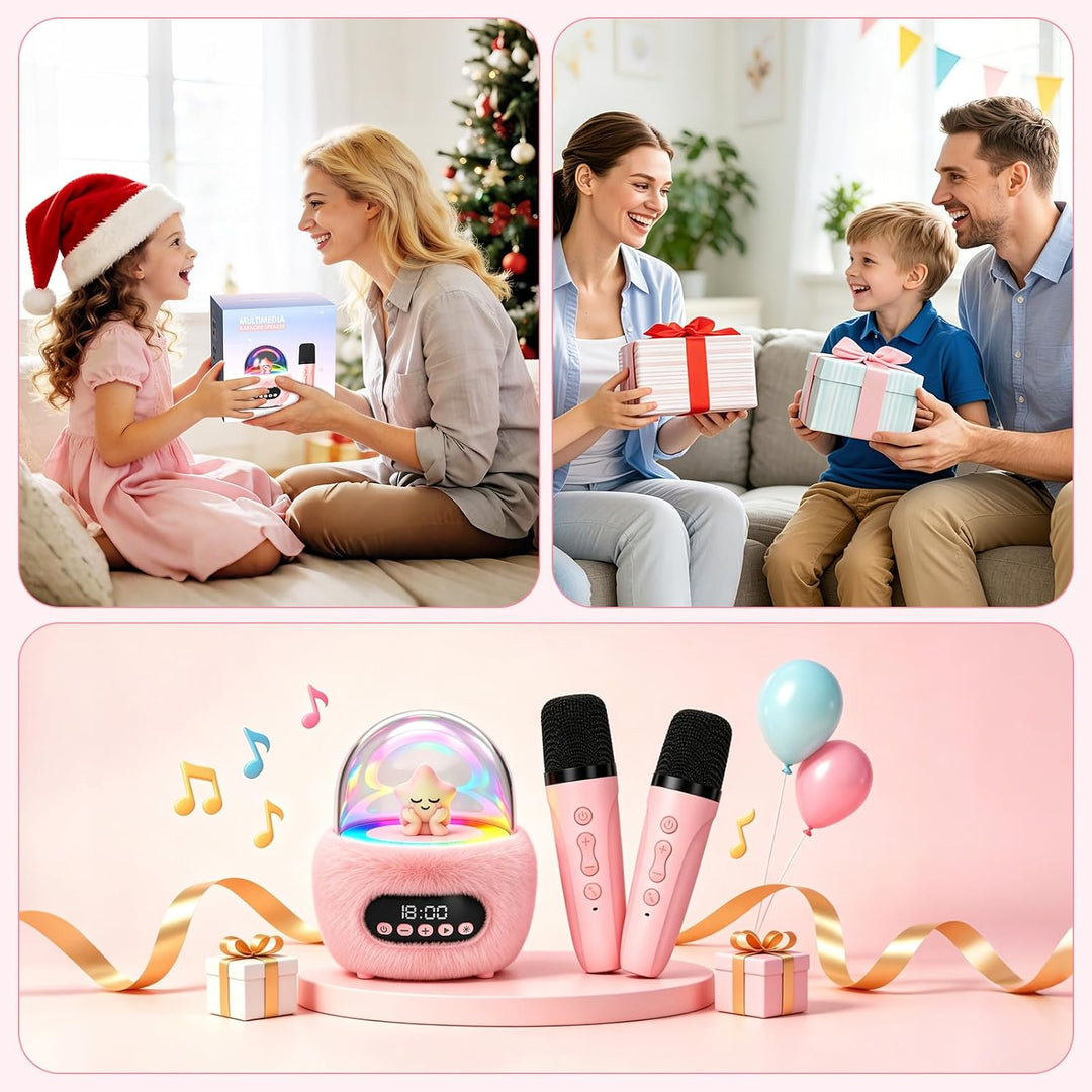 Karaoke Maschine mit 2 Bluetooth Mikrofonen für Kinder 3-8 Jahre | Tragbar, Sichere 85dB Lautstärke,