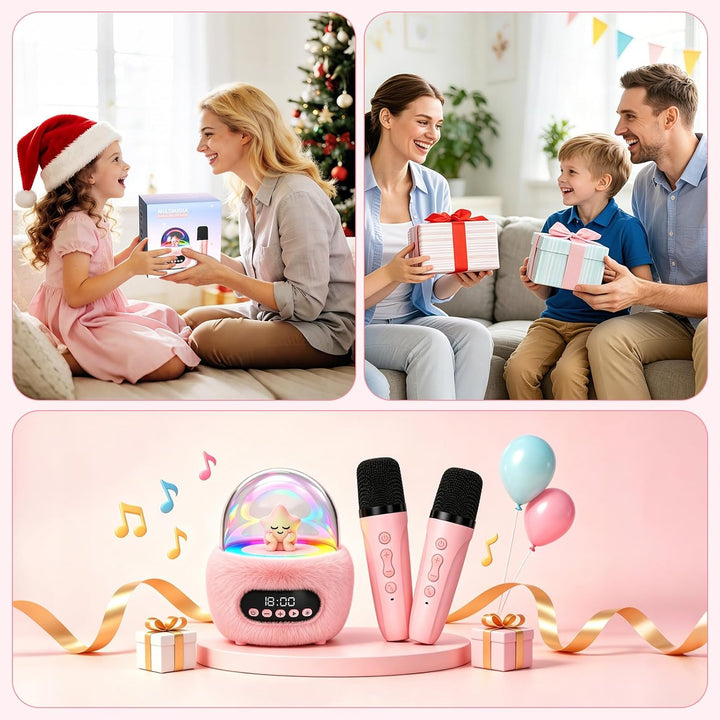 Karaoke Maschine mit 2 Bluetooth Mikrofonen für Kinder 3-8 Jahre | Tragbar, Sichere 85dB Lautstärke,