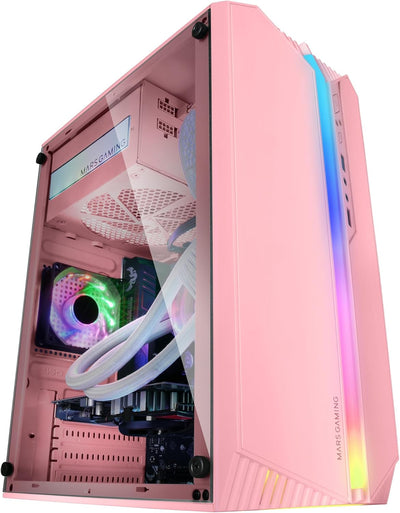 Mars Gaming MC-S1 Rosa, Kompaktes Micro-ATX Gaming PC Gehäuse, ARGB Beleuchtung 12 Modi, FRGB Lüfter