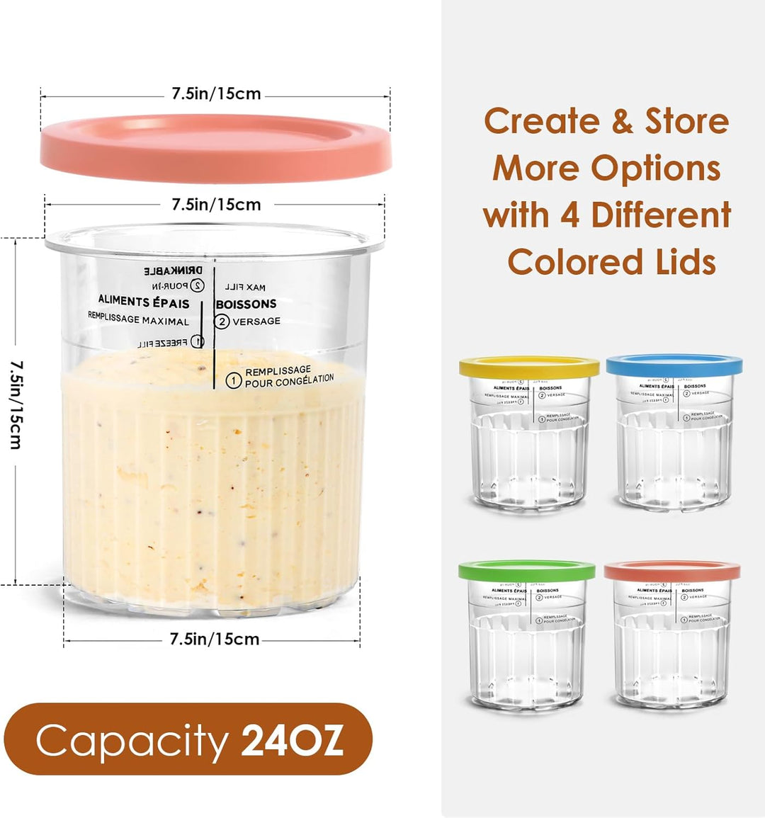4 Stück Behälter für Ninja Creami Deluxe 680ML Ersatz Pints und Deckel für Ninja Creami NC500EU NC50