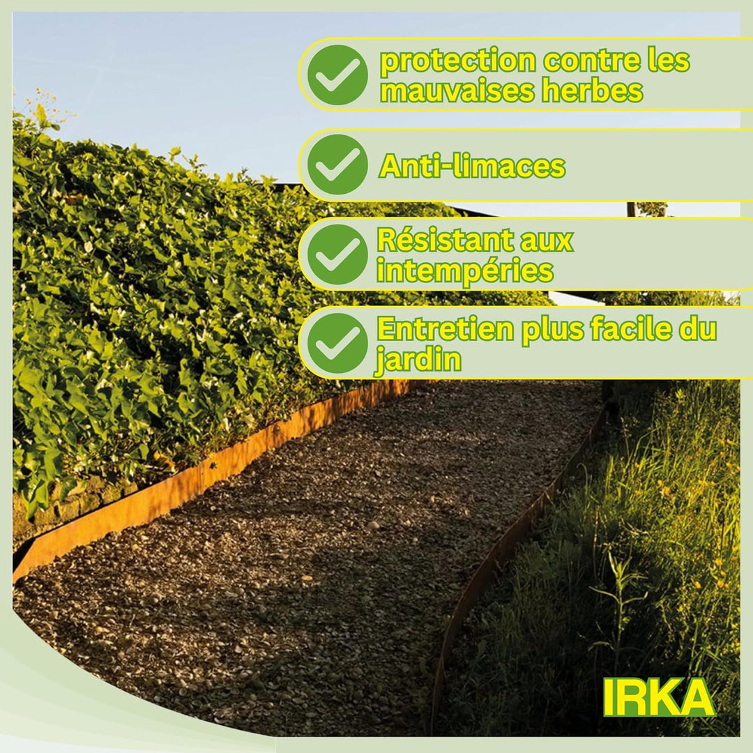 IRKA Rasenkantenband Cortenstahl Garten 20 cm x 15m x 1mm | Cortenstahl Rasenkante Rost mit Versteif