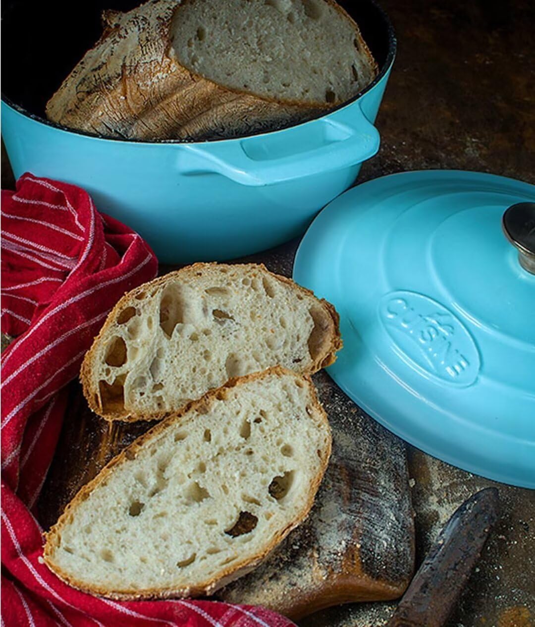 La Cuisine 2175MB Gusseisen Bratentopf Topf Schmortopf Cocotte Brotbacktopf emailliert mit Deckel In