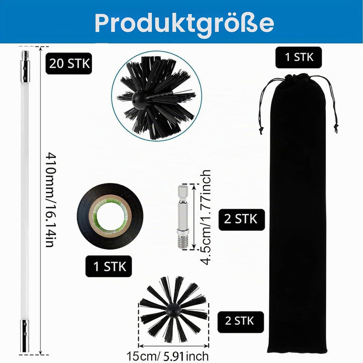 24PCS Kaminbürste Stange Set,Kaminbürste 150mm,Kaminrohr Reinigungsbürste,Schornstein Reinigungsbürs