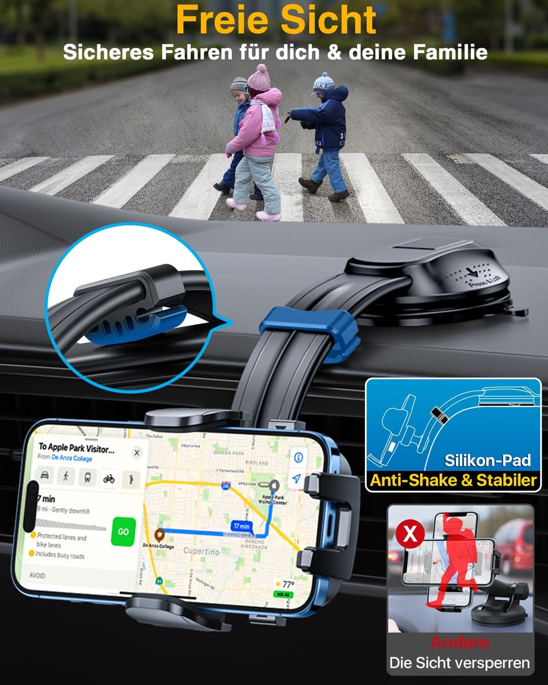 HTU 【Militär-Klasse Biegsamer Arm Handyhalterung Auto Upgrade【Stärkste Saugnapf Lüftung】 360° Drehba