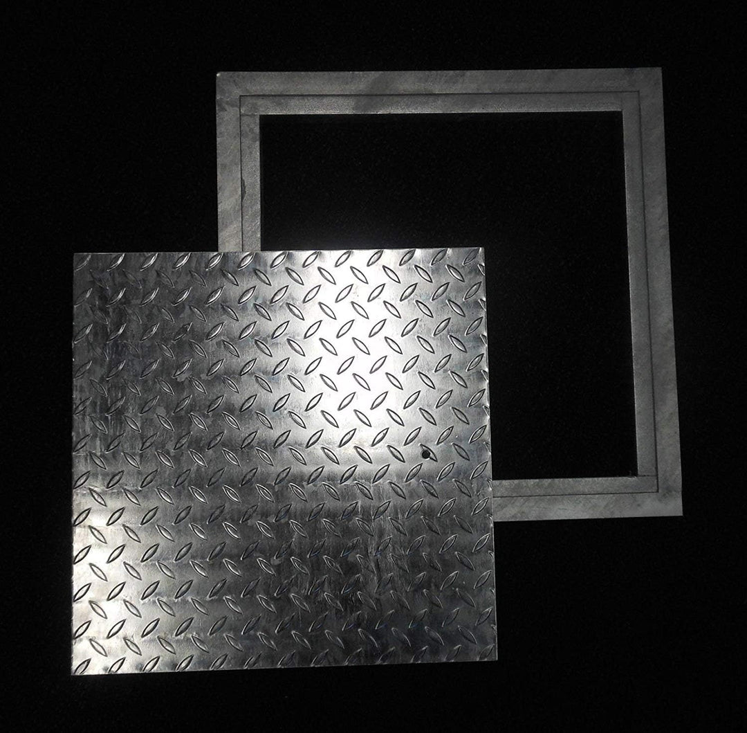 Schachtdeckel Vollverzinkt mit Rahmen / 15 x 15 cm/Riffelblech Schachtabdeckung Kanaldeckel Abdeckka
