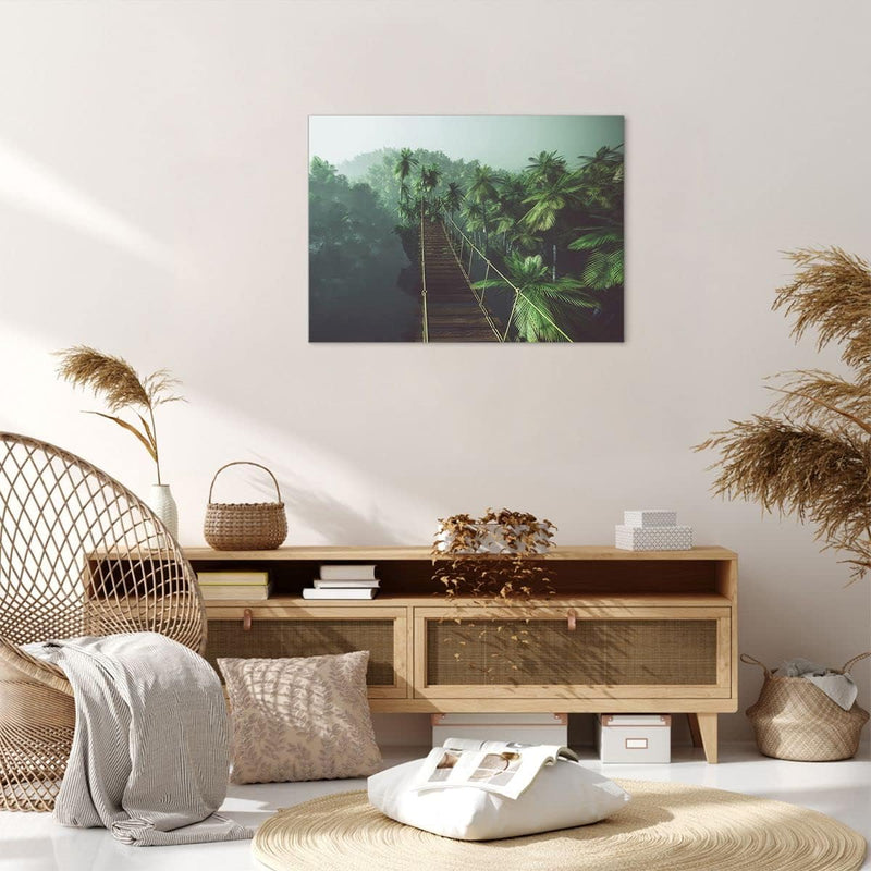 ARTTOR Bilder auf Leinwand Dschungel Palme Brücke Leinwandbild 70x50cm Wandbilder Dekoration Wohnzim