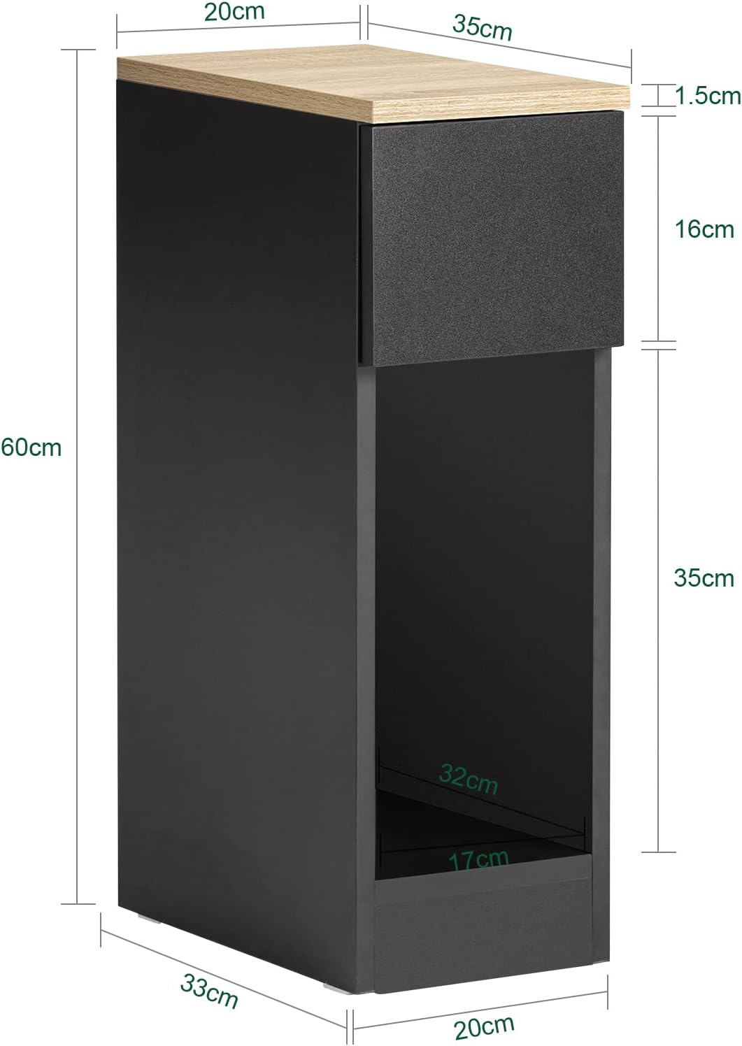 SoBuy FBT111-SCH Nachttisch mit Schublade für Boxspringbett Sofatisch Beistelltisch schmal Telefonti