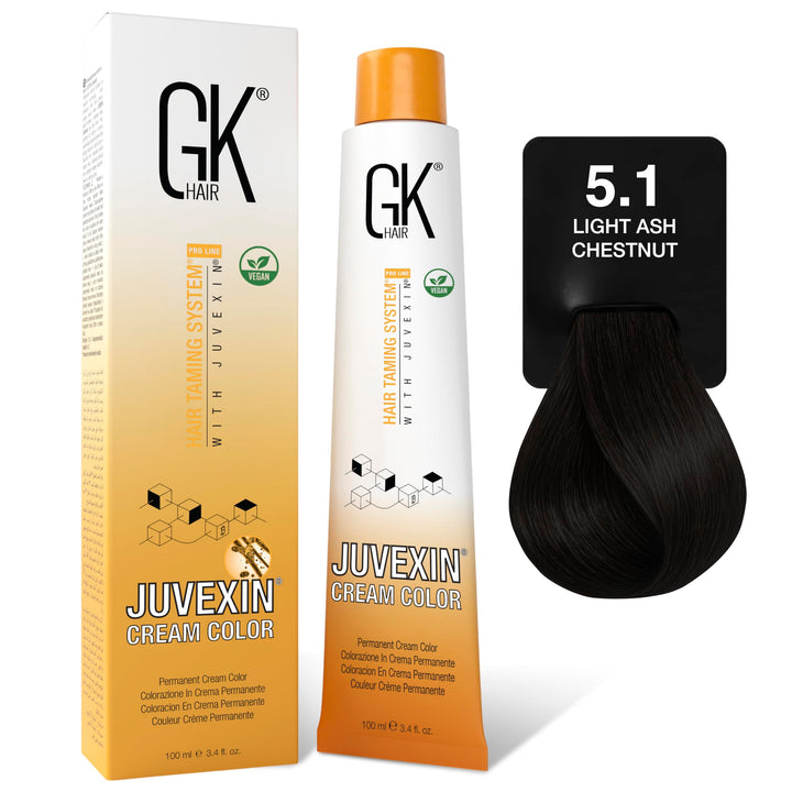 GK HAIR Color Crème 5.1 Helle Aschekastanie 100 ml | 100% Grauhaarabdeckung Haarfarbe | Semi, Demi o