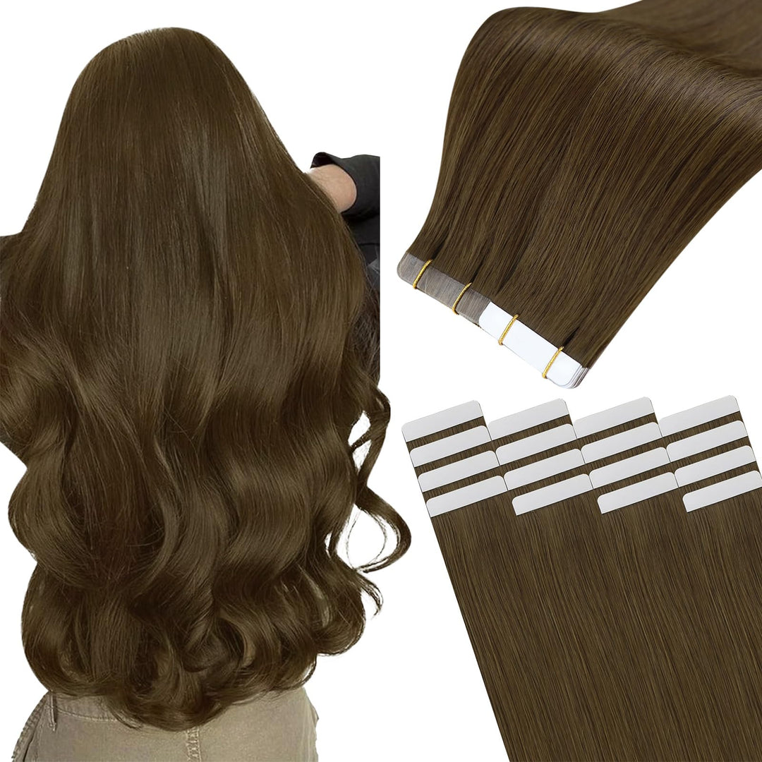 Easyouth Tape in Extension Echthaar Braun Skin Weft Tape on Haar Farbe Mittelbraun 30 cm 30g Echthaa