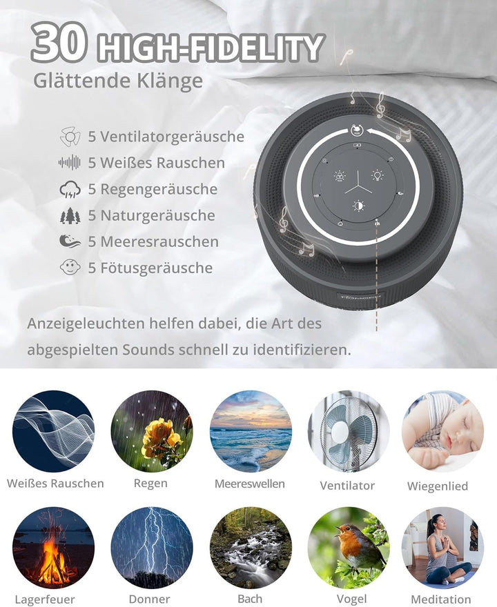 HOMGEN White Noise Machine Weisses Rauschen Maschine Einschlafhilfe Baby Erwachsene 30 Klänge & 30 S