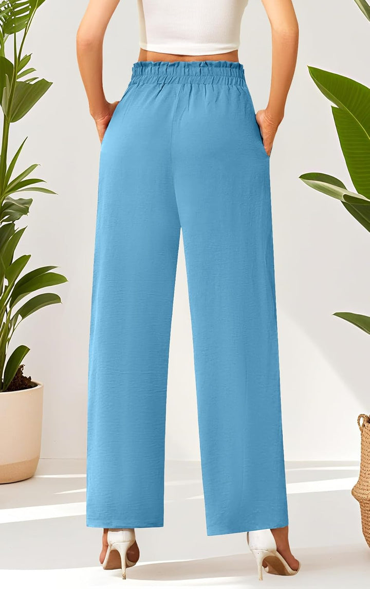 Actcat Damen Hose mit weitem Bein Leicht und Elegant Elastischer Bund Sommerhose mit Taschen für Leg