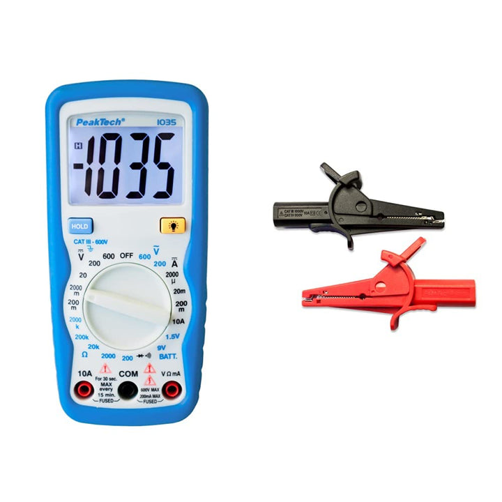 PeakTech Kompaktes Digital-Multimeter P1035 zur Messung von Spannung, Gleichstrom und Widerstand, Bl