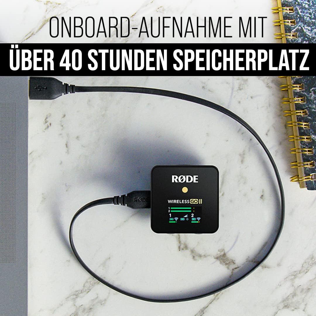 RØDE Wireless GO II Ultrakompaktes Kabelloses Zweikanal-Mikrofonsystem mit eingebauten Mikrofonen, i