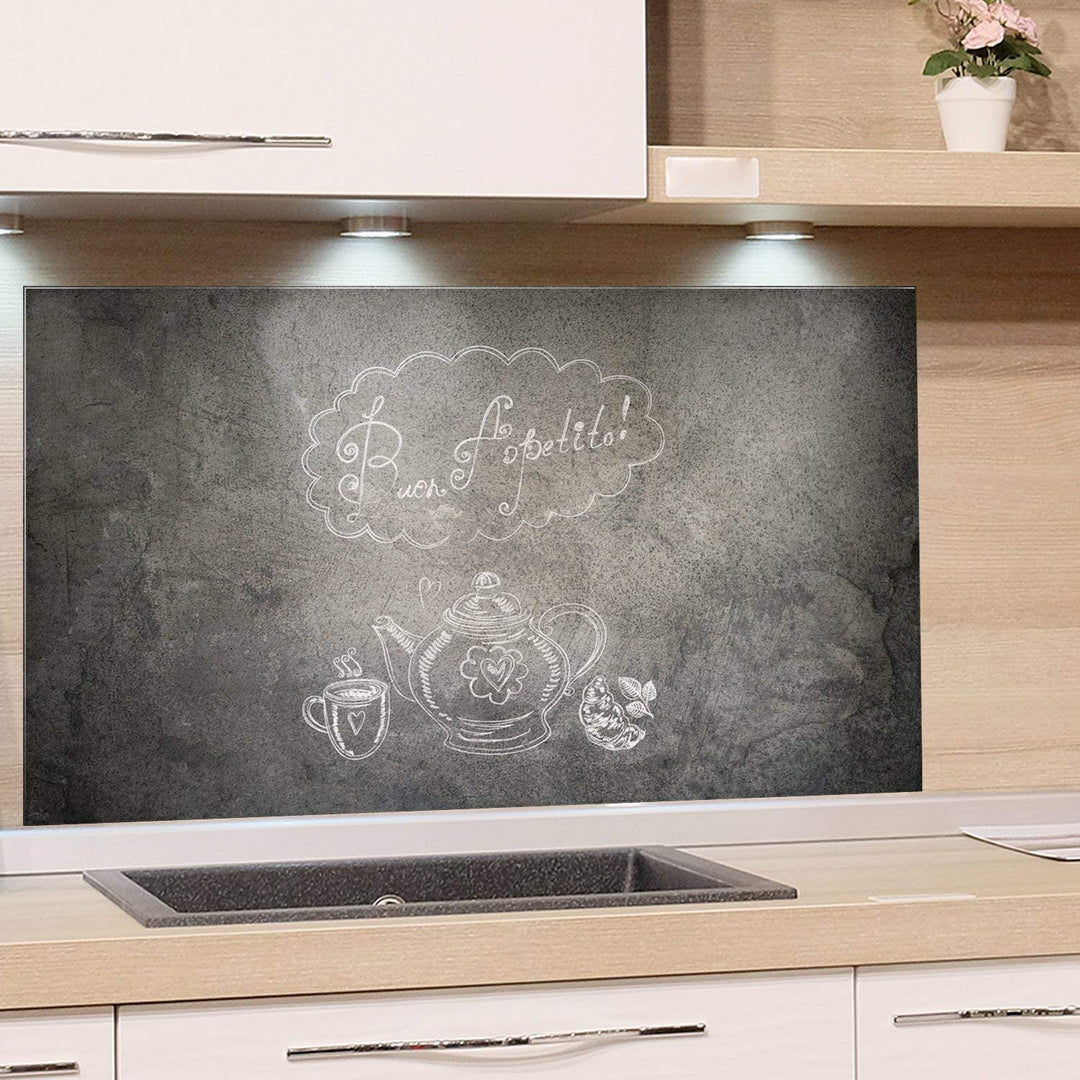 GRAZDesign Küchen-Spritzschutz Glas Grau Küchen Herd Bild-Motiv Spruch auf Steinoptik Granit Guten A