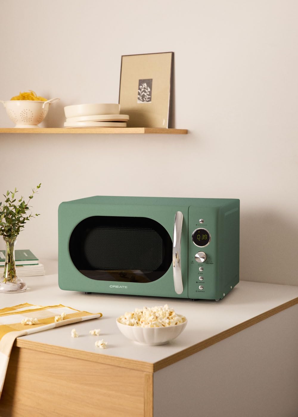 CREATE/MICROWAVE RETRO/Digitale Mikrowelle mit Grillfunktion Salbeigrün/Retro-Stil, 20L Fassungsverm