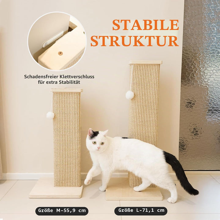 PETKARAY Eck-Kratzbrett für Katzen, 56 cm Hoher Kratzpfosten für Sofa und Wand, Sisal Kratzmatte, Mö