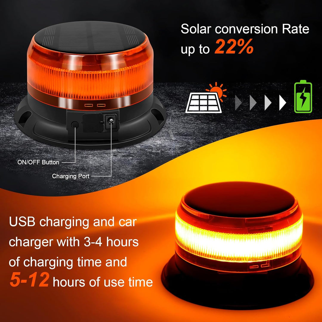 antom rundumleuchte akku Solarenergie 9 Blitzmuster 12V 24V Gelb Warnleuchte led Magnet mit 3 Meters