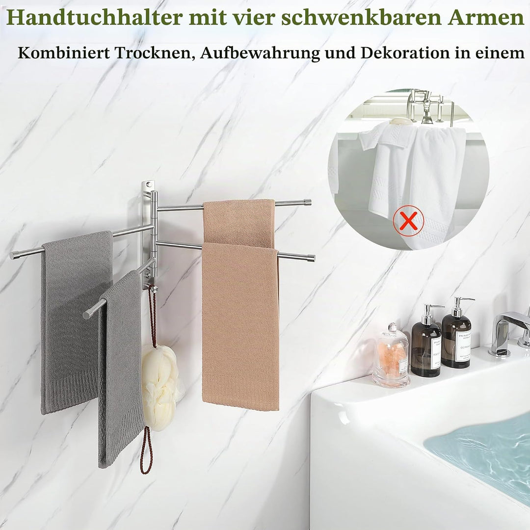 MOOCHE Handtuchhalter mit 4 Ausfahrbarer Arm 37.5CM Gebürstet 304 Edelstahl | SUS304 Edelstahl Handt
