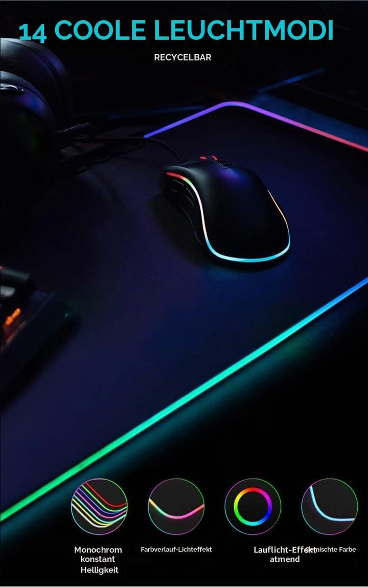 m MU Gaming Mauspad RGB, Mousepad 800x300mm, XXL Gaming Mousepad gross, 13 Beleuchtungs Modi 7 LED F