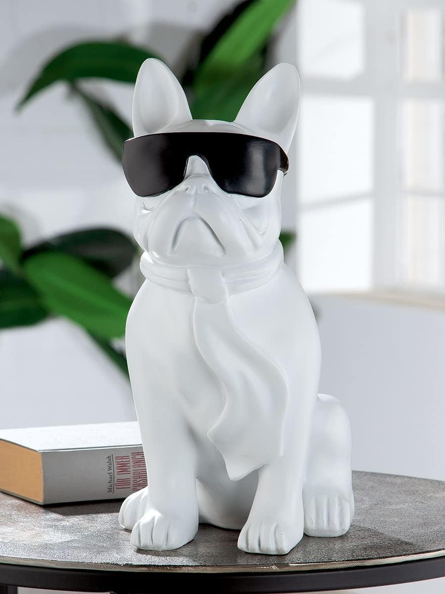 Casablanca Figur Skulptur Hund - Mops sitzend - weiss mit schwarzer Brille - Breite 29 cm Höhe 35 cm