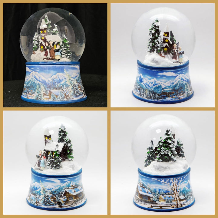 Schneekugel Weihnachten Nostalgische Winterzeit mit Spieluhr Jingle Bells 140 mm hoch - 20274 Hellbl