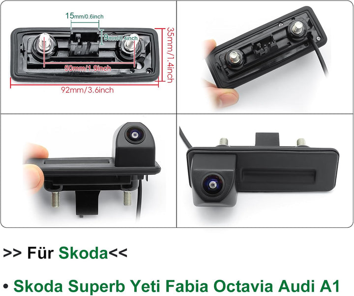 AHD 720P Auto Rückfahrkamera für Skoda Superb Yeti Fabia Octavia Audi A1, 170 Grad Fischaugen Objekt