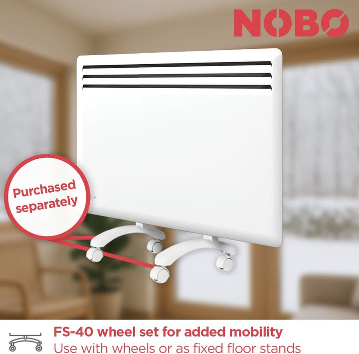 Elektrischer Konvektor Heizkörper Nobø NFK4N - 750W, Weiss, Smart-Thermostat mit Timer (NCU-2Te), Wa