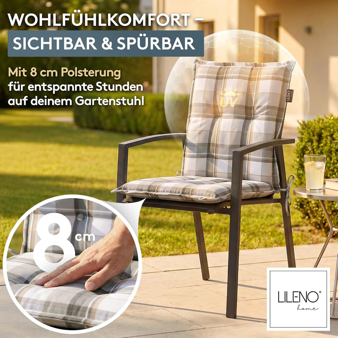LILENO HOME Gartenstuhl Auflagen als [2er Set - Niedriglehner] in Karo Grau Y - Bequeme Liegen als S