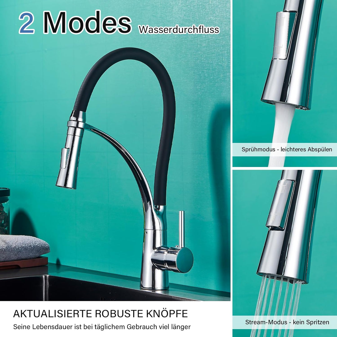 Hoher Bogen Küchenarmatur mit 2 Wasserstrahlarten Brause ausziehbar,Einhebelmischer Hochdruck Armatu