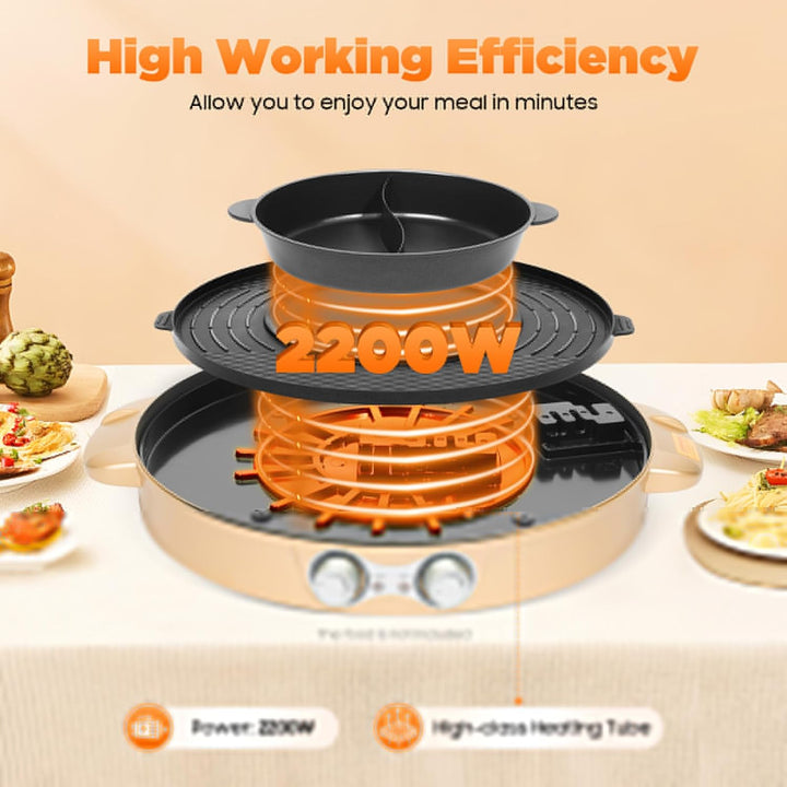 2 in 1 Hotpot und Raclette grill, Hot Pot Elektrischer, Heizelement aus Edelstahl, Korean BBQ Grill,